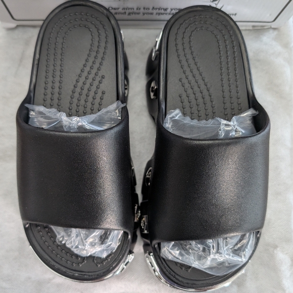 Yurtkumas Women's Black Platform Sandals Slides Open Toe Size 5-6 (35-36) New - Picture 4 of 13